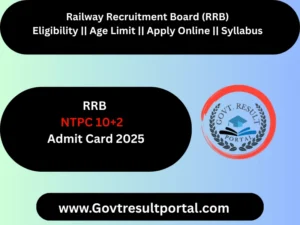 Railway RRB NTPC 10+2 Inter Level Admit Card 2025