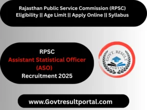 RPSC Assistant Statistical Officer ASO Recruitment 2025